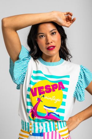 Camiseta volantes blanca con Vespa - Dolce Far Niente